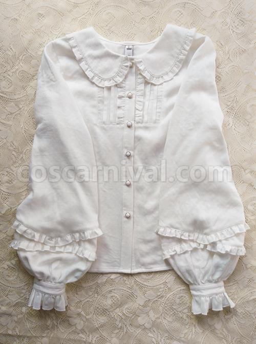 Spring Autumn Ruffled Doll Collar Lapel Lantern Sleeve Classic Lolita Long-Sleeved Shirt coscarnival