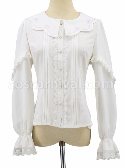 Spring Cute Petal Collar White Classic Lolita Long Sleeve Shirt coscarnival