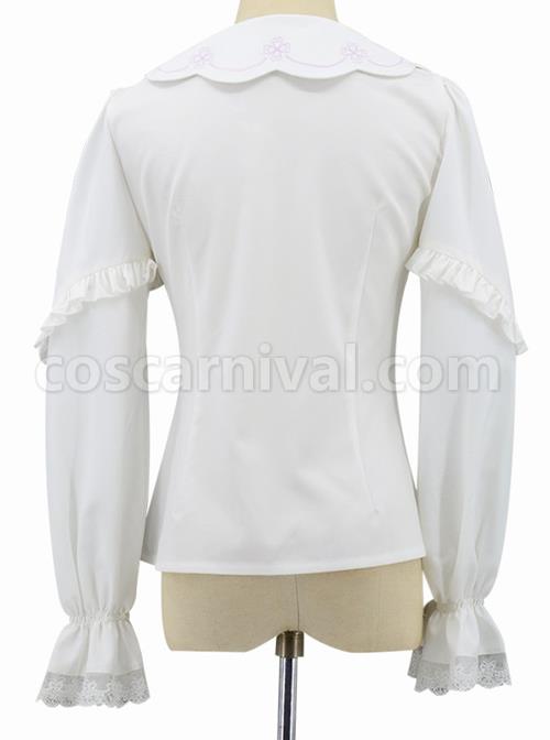 Spring Cute Petal Collar White Classic Lolita Long Sleeve Shirt coscarnival