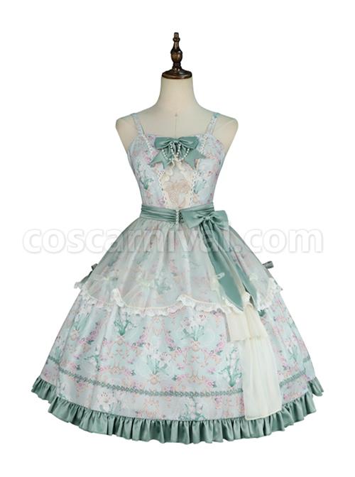 Spring-Summer-Elegant-Lily-Of-The-Valley-Print-Fresh-Lace-Bowknot-Decoration-Classic-Lolita-Sleeveless-Dress-Set-coscarnival-2140
