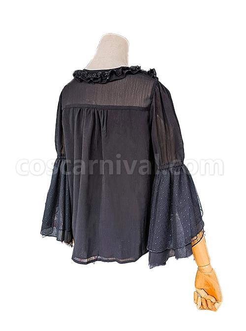 Spring Translucent Stitching Lace Trumpet Sleeve Lacing Chiffon Loose Classic Lolita Mid-Sleeve Shirt coscarnival