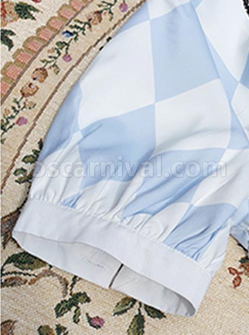 Square-Neck-Striped-Bow-Puff-Sleeves-Check-Print-Heart-Embellished-Bib-Classic-Lolita-Short-Sleeve-Dress-coscarnival-2129