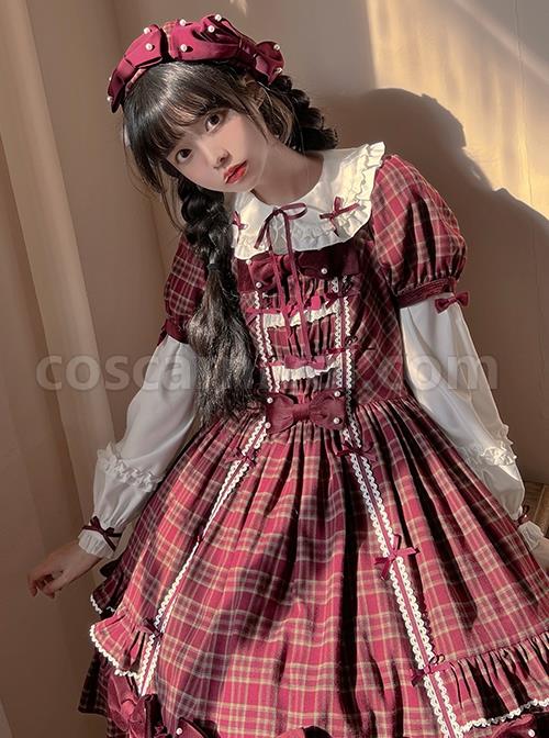 Square-Neck-Woven-Checked-Lace-Bow-Knot-Pearl-Decoration-Ruffled-Sweet-Lolita-Short-Sleeve-Dress-coscarnival-1809.jpg