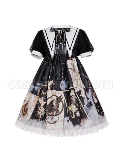 Starry-Sky-Bird-Series-Magical-Girl-Exquisitely-Printed-Preppy-Style-Classic-Lolita-Summer-Short-Sleeved-Dress-coscarnival-2040