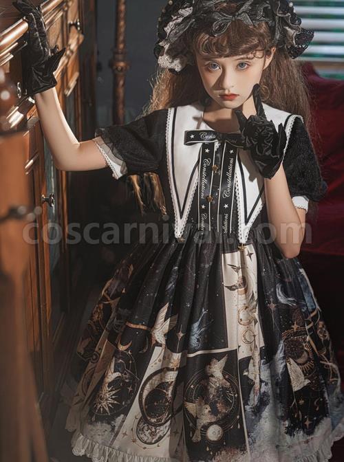 Starry-Sky-Bird-Series-Magical-Girl-Exquisitely-Printed-Preppy-Style-Classic-Lolita-Summer-Short-Sleeved-Dress-coscarnival-2044