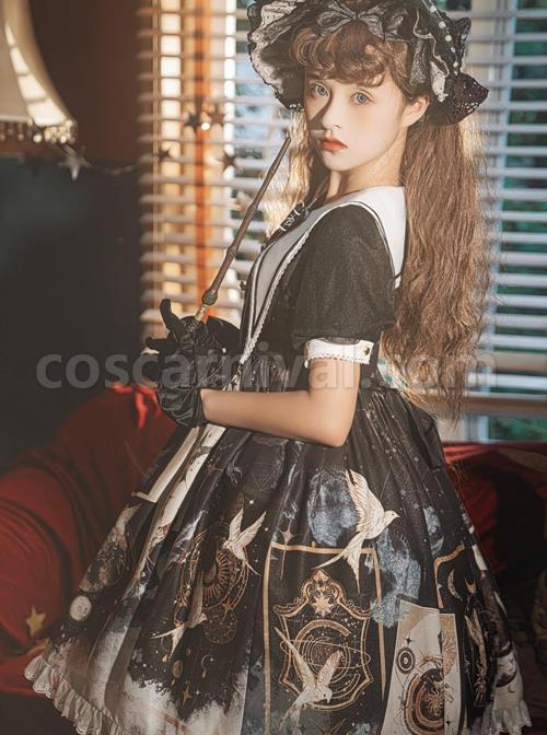 Starry-Sky-Bird-Series-Magical-Girl-Exquisitely-Printed-Preppy-Style-Classic-Lolita-Summer-Short-Sleeved-Dress-coscarnival-2050