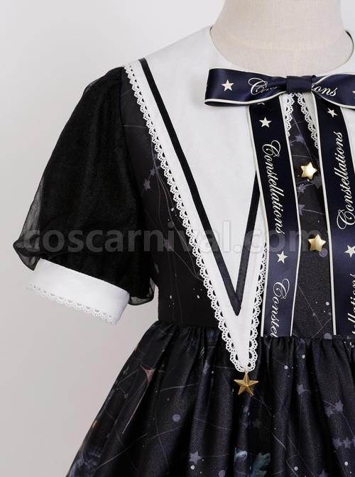 Starry-Sky-Bird-Series-Magical-Girl-Exquisitely-Printed-Preppy-Style-Classic-Lolita-Summer-Short-Sleeved-Dress-coscarnival-2088