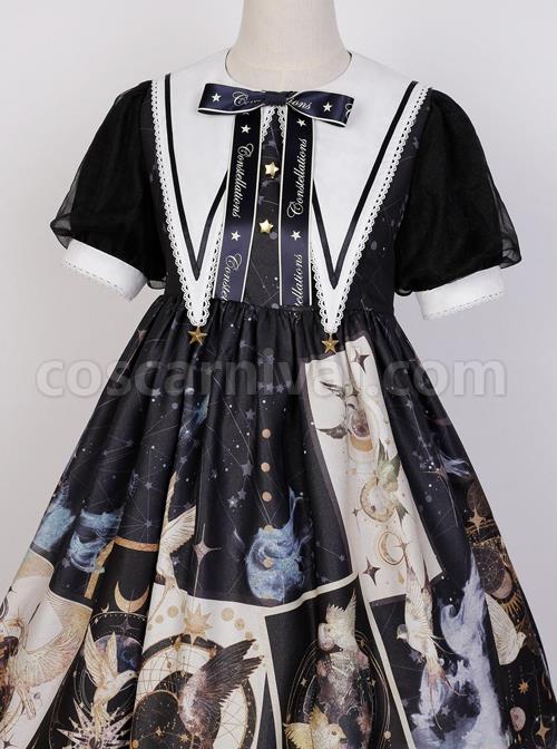 Starry-Sky-Bird-Series-Magical-Girl-Exquisitely-Printed-Preppy-Style-Classic-Lolita-Summer-Short-Sleeved-Dress-coscarnival-2099