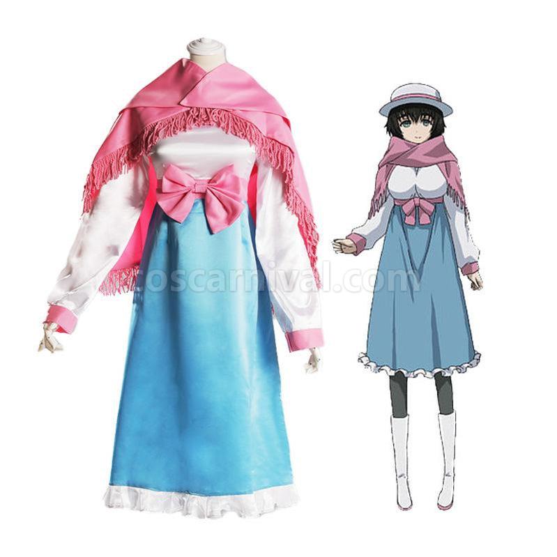 Steins Gate 0 Shiina Mayuri White and Blue Dress Cosplay Costume with Scarf coscarnival011117073