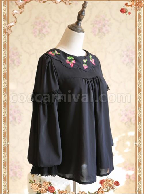 Strawberry Embroidery Series Double-sided Wear Black Chiffon Lolita Long Sleeve Shirt coscarnival