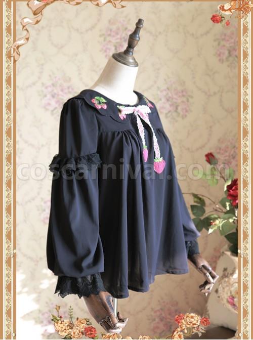 Strawberry Embroidery Series Double-sided Wear Black Chiffon Lolita Long Sleeve Shirt coscarnival