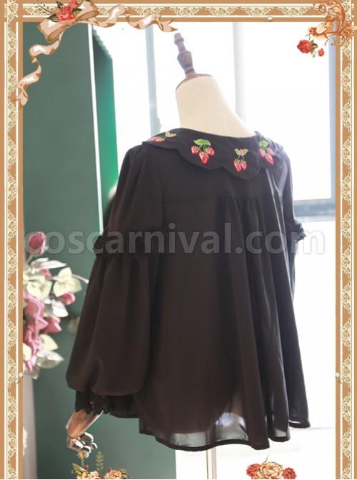 Strawberry Embroidery Series Double-sided Wear Black Chiffon Lolita Long Sleeve Shirt coscarnival