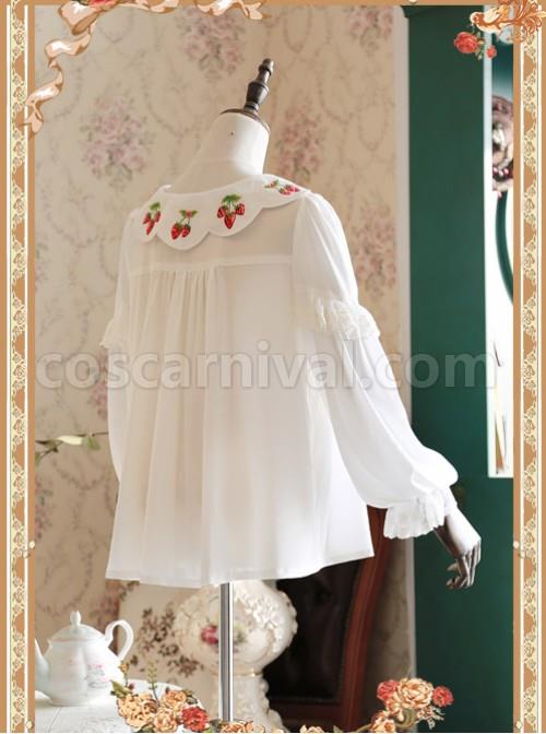 Strawberry Embroidery Series Double-sided Wear White Chiffon Lolita Long Sleeve Shirt coscarnival
