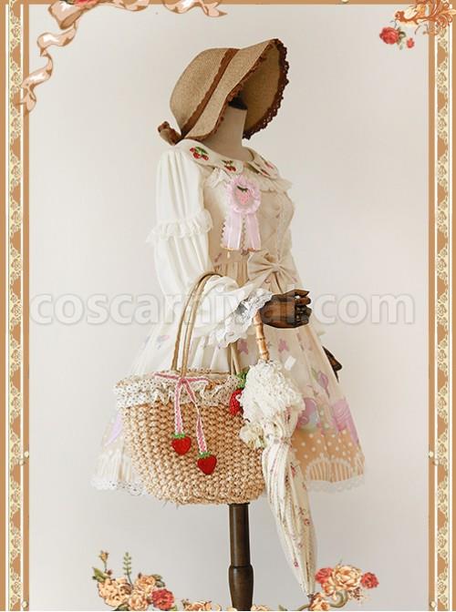 Strawberry Embroidery Series Double-sided Wear White Chiffon Lolita Long Sleeve Shirt coscarnival