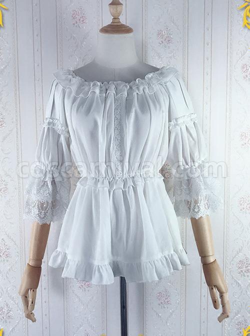 Strawberry Witch Mechanical Balloon Series White Chiffon Classic Lolita Half Sleeve Shirt coscarnival