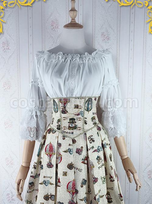 Strawberry Witch Mechanical Balloon Series White Chiffon Classic Lolita Half Sleeve Shirt coscarnival