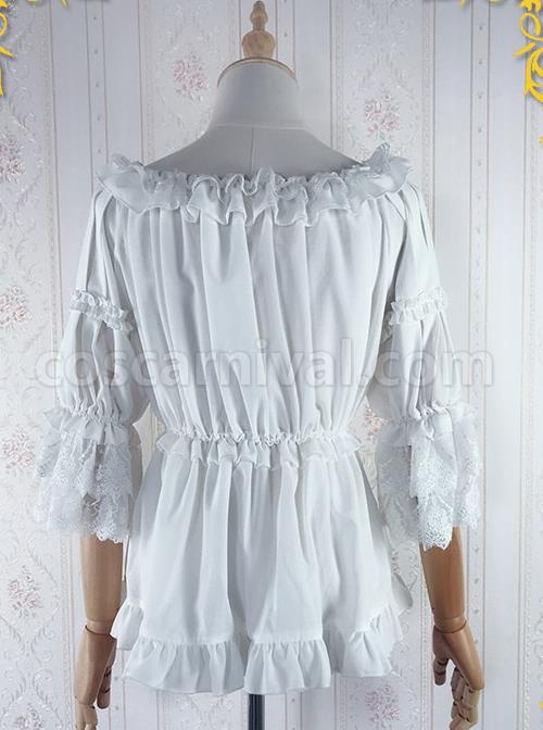 Strawberry Witch Mechanical Balloon Series White Chiffon Classic Lolita Half Sleeve Shirt coscarnival