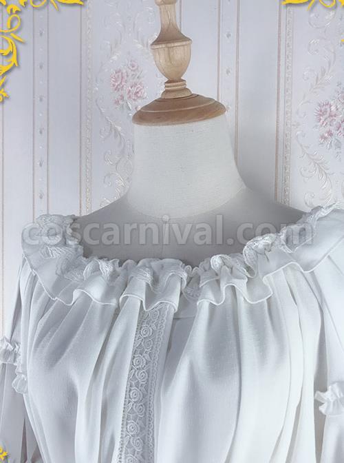 Strawberry Witch Mechanical Balloon Series White Chiffon Classic Lolita Half Sleeve Shirt coscarnival