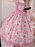 Striped-Cat-Lattice-Print-Bow-Belt-Classic-Lolita-Sleeveless-Dress-coscarnival-2076