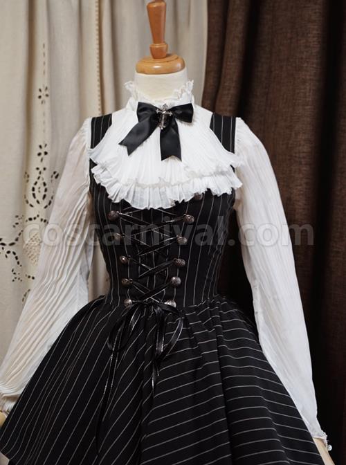Stripes Sleeveless Bind Strap Gothic Lolita Irregular Hem Dress coscarnival
