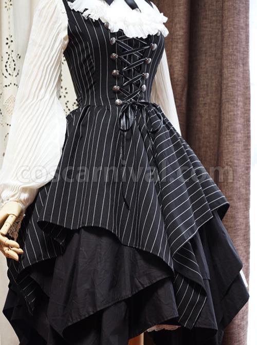 Stripes Sleeveless Bind Strap Gothic Lolita Irregular Hem Dress coscarnival