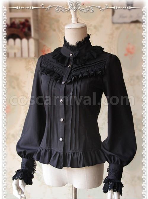 Strong Fragrance Series Thickened Black Chiffon Long Sleeve Classic Lolita Shirt coscarnival