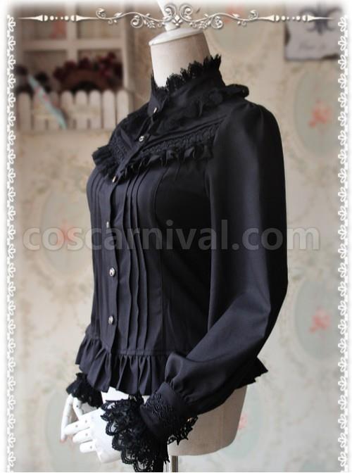 Strong Fragrance Series Thickened Black Chiffon Long Sleeve Classic Lolita Shirt coscarnival
