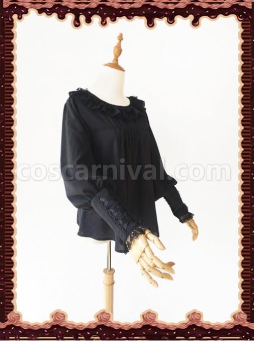 Sugar And Matcha Series Black Retro Bats Sleeve Classic Lolita Shirt coscarnival