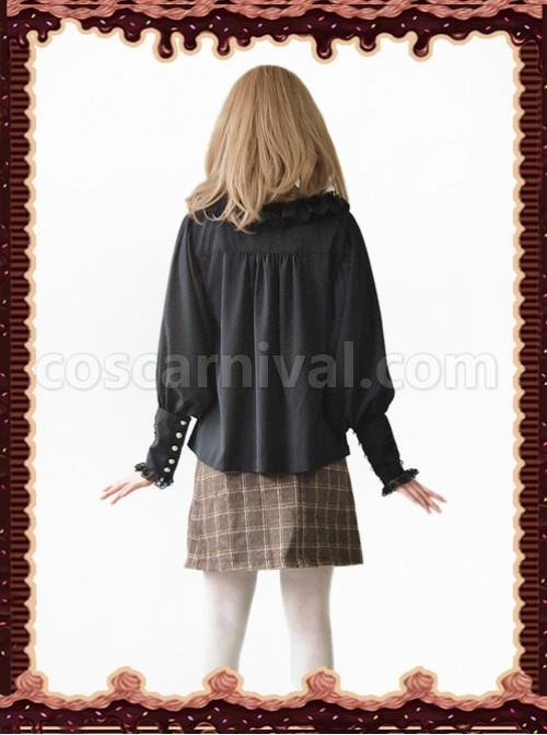 Sugar And Matcha Series Black Retro Bats Sleeve Classic Lolita Shirt coscarnival
