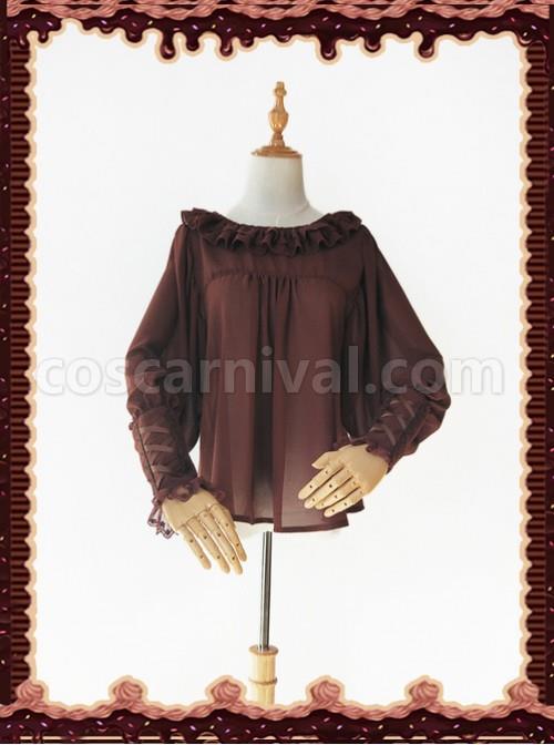 Sugar And Matcha Series Dark Brown Retro Bats Sleeve Classic Lolita Shirt coscarnival