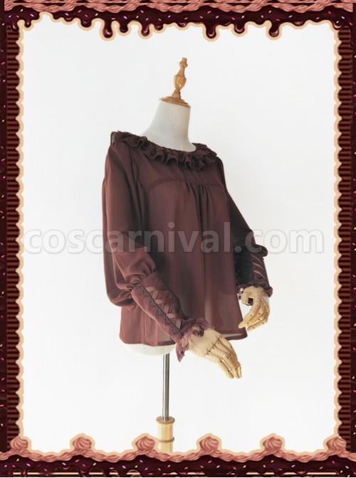 Sugar And Matcha Series Dark Brown Retro Bats Sleeve Classic Lolita Shirt coscarnival