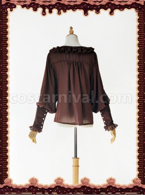 Sugar And Matcha Series Dark Brown Retro Bats Sleeve Classic Lolita Shirt coscarnival