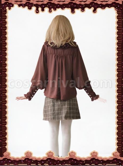 Sugar And Matcha Series Dark Brown Retro Bats Sleeve Classic Lolita Shirt coscarnival