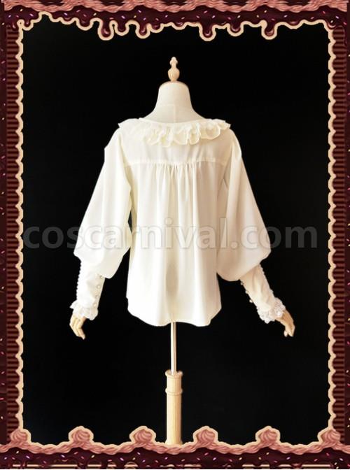 Sugar And Matcha Series Ivory Retro Bats Sleeve Classic Lolita Shirt coscarnival