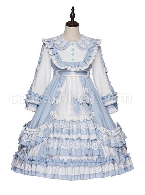 Summer-Ramune-Series-OP-Classic-Lolita-Pleated-Lace-Bow-Flower-Pattern-Button-Decoration-Dress-Set-coscarnival-2035