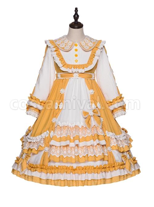 Summer-Ramune-Series-OP-Classic-Lolita-Pleated-Lace-Bow-Flower-Pattern-Button-Decoration-Dress-Set-coscarnival-2041