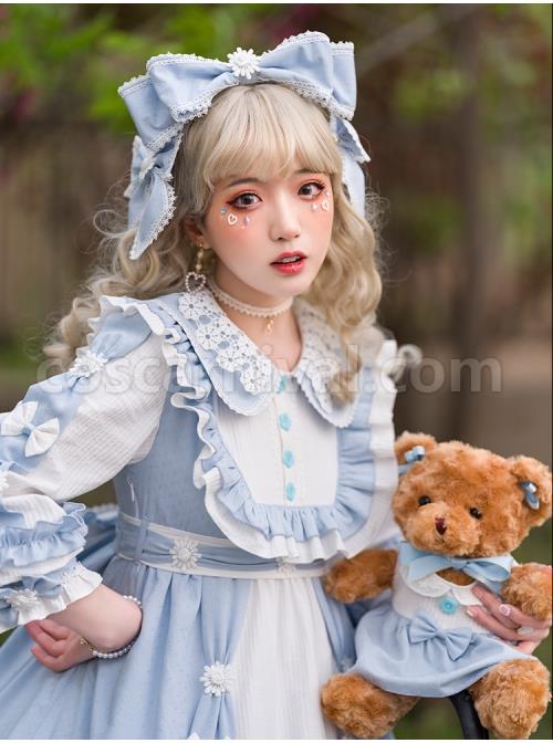 Summer-Ramune-Series-OP-Classic-Lolita-Pleated-Lace-Bow-Flower-Pattern-Button-Decoration-Dress-Set-coscarnival-2047