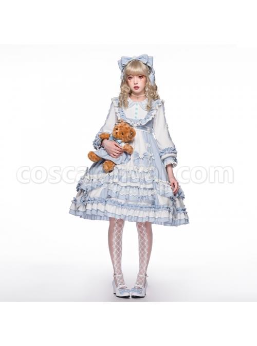 Summer-Ramune-Series-OP-Classic-Lolita-Pleated-Lace-Bow-Flower-Pattern-Button-Decoration-Dress-Set-coscarnival-2059