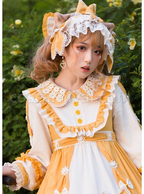 Summer-Ramune-Series-OP-Classic-Lolita-Pleated-Lace-Bow-Flower-Pattern-Button-Decoration-Dress-Set-coscarnival-2077