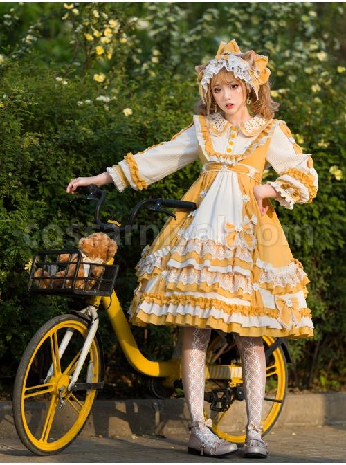 Summer-Ramune-Series-OP-Classic-Lolita-Pleated-Lace-Bow-Flower-Pattern-Button-Decoration-Dress-Set-coscarnival-2085