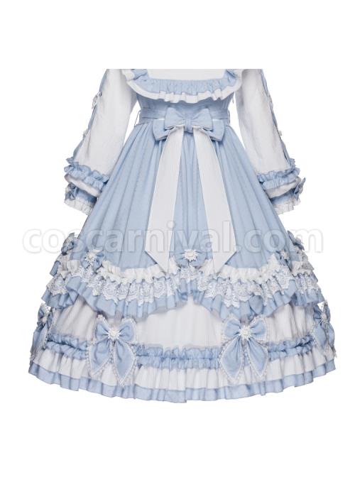 Summer-Ramune-Series-OP-Classic-Lolita-Pleated-Lace-Bow-Flower-Pattern-Button-Decoration-Dress-Set-coscarnival-2114