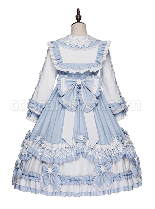 Summer-Ramune-Series-OP-Classic-Lolita-Pleated-Lace-Bow-Flower-Pattern-Button-Decoration-Dress-Set-coscarnival-2118