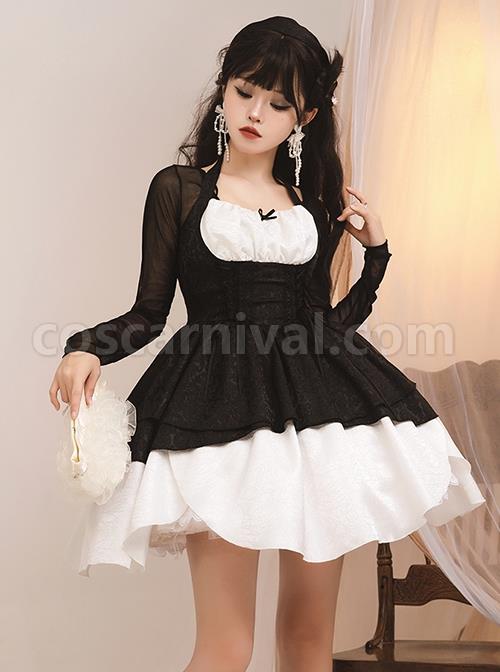 Swan Dirge Series Elegant Jacquard Lace-Up Halterneck Petal Hem Design Gothic Lolita Sleeveless Dress coscarnival