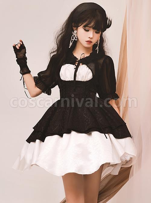 Swan Dirge Series Elegant Jacquard Lace-Up Halterneck Petal Hem Design Gothic Lolita Sleeveless Dress coscarnival