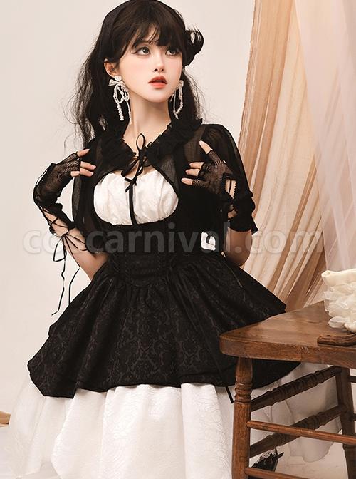 Swan Dirge Series Elegant Jacquard Lace-Up Halterneck Petal Hem Design Gothic Lolita Sleeveless Dress coscarnival