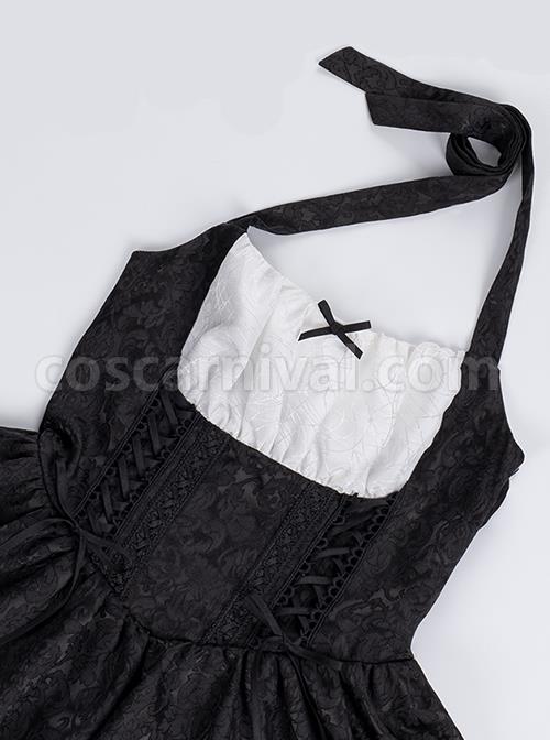 Swan Dirge Series Elegant Jacquard Lace-Up Halterneck Petal Hem Design Gothic Lolita Sleeveless Dress coscarnival