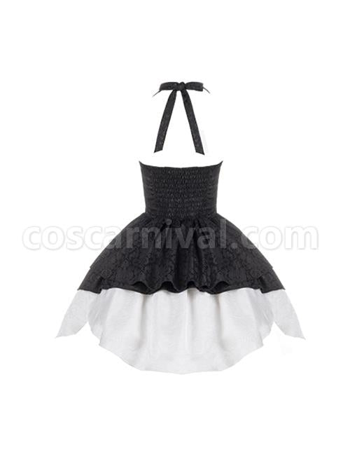 Swan Dirge Series Elegant Jacquard Lace-Up Halterneck Petal Hem Design Gothic Lolita Sleeveless Dress coscarnival