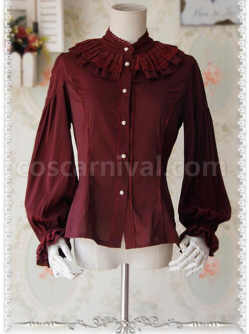 Swan Lake Of Love Series Chiffon Little Standing Collar Classic Lolita Long Sleeves Shirt coscarnival