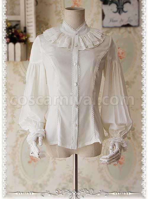 Swan Lake Of Love Series Chiffon Little Standing Collar Classic Lolita Long Sleeves Shirt coscarnival