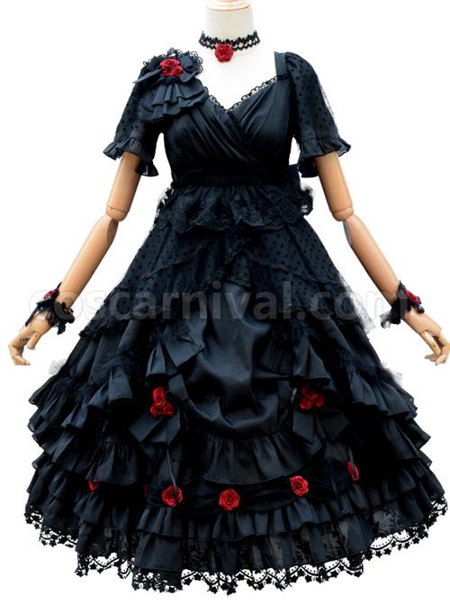 Swan Lake Series Lace Gothic Lolita Short Sleeve Dress coscarnival